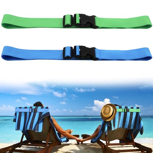 QOPAHI Adjustable Sun Lounger Straps with Buckle - Elastic Sunbed Towel Bands for Beach & Pool Chairs, Portable Towel Holders for Fix Beach Towels, 2 Pack