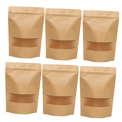 Ciieeo 100pièces Lot De Pochettes Papier Kraft Auto-scellantes Avec Fenêtre Sacs De Conservation Alimentaire Imperméables Format Résistants Et Réutilisables Pour Noix Thé Fruits Secs