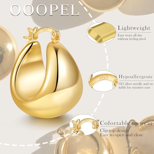OOOPEL Gold Hoop Earrings for Women,925 Sterling Silver Chunky Hoop Earrings Hypoallergenic Lightweight 14K Gold Plated Thick Gold Hoops for Women 22mm 26mm3
