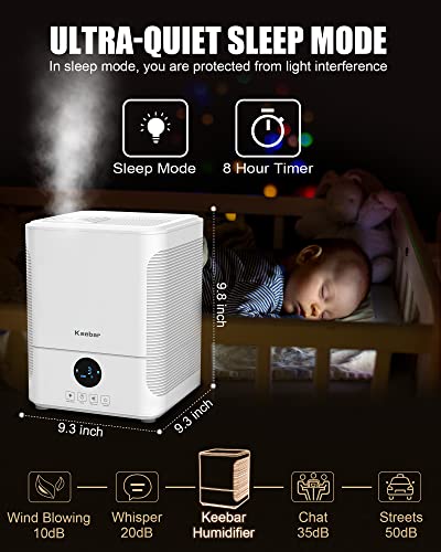 Humidifiers For Large Room, Warm Mist Humidifier, Steam Humidifiers With 4L Detachable Top Fill Water Tank, 3 Mist Levels, Dry Burn Protection, Whisper Quiet, Sleep Mode, Timer, Keebar #TOP6