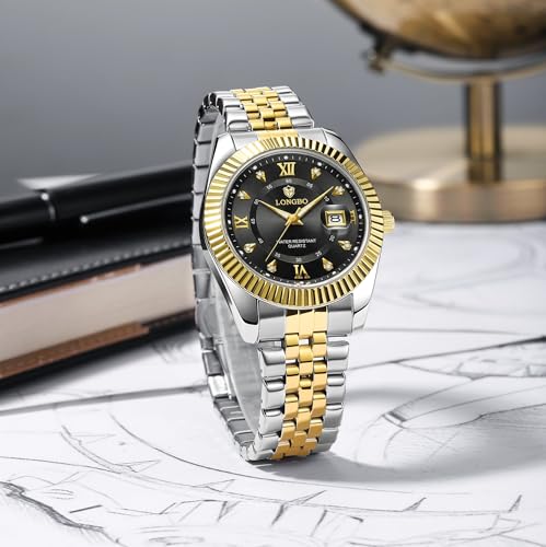 Image of Longbo Trident 83831 Analog Watch with Studded Dial Accents, Stainless Steel Bracelet, Luminous Hands & Date Display | Men | Office, Business, Formal & Gifting
