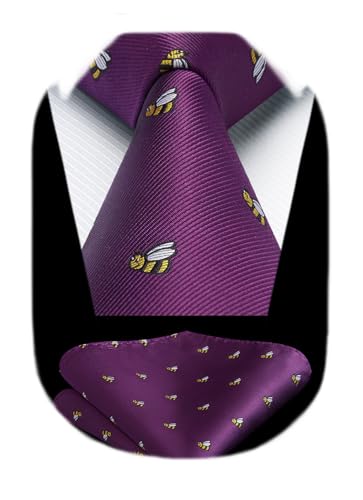 Image of HISDERN Ties for Men Classic Animal Tie and Pocket Square Set Jacquard Woven Silk Neckties Handkerchief Wedding Party