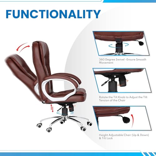 Image of Leatherette Ergonomic High Back Brown Cushion Office Chair Executive Revolving Boss Chair Working Office Chair(Brown) - Premium High Back Ergonomic Leatherette Office & Work from Home Chair