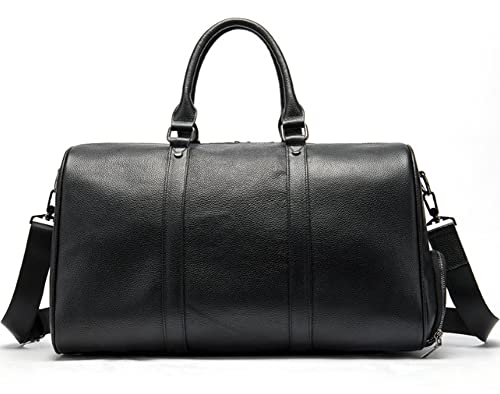 QTANZIQI Sacs de Voyage en Cuir pour Hommes, Sac de Voyage rétro avec Position de Chaussure indépendante, Sac Messager à bandoulière Unique, Noir-Petit
