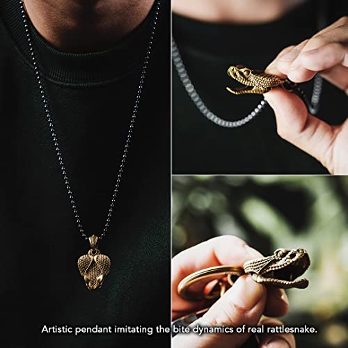 Coppertist.wu Rattlesnake Biting Pendant Necklace Brass Pressable Fidget Jewelry Amulet For Men Women Snake Lovers Artistic #TOP1
