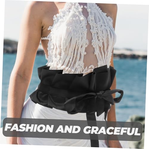 Vintage Wide Lace-Up Waist Belt for Women Retro Ruffled Design Glossy Finish for Dresses and Casual Wear3