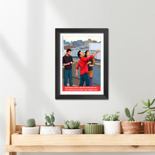 Image of TenorArts Bareilly ki Barfi Quotes Poster Bollywood Movie Vector Art Vector Art Posters Photo Framed Painting With Black Wooden Textures (12inches x 9inches)