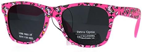 SA106 Kids Child Size Girls Unicorn Print Plastic Horn Rim Sunglasses Pink