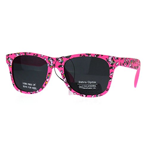 Sa106 Kids Child Size Girls Unicorn Print Plastic Horn Rim Sunglasses Pink #TOP3