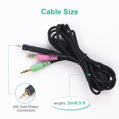 Toxaoii Wymienny kabel audio GSP600, pleciony nylonowy zestaw słuchawkowy do gier Sennheiser Game One Game Zero GSP 350, GSP 500, GSP 600, PC 373D