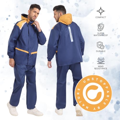 Image of Citizen Hooded Raincoat for Men Women Waterproof for Bike Riders Dobby Fabric Lightweight Stylish Sealed Hood, Large Pockets, Heavy-Duty Zippers Rainwear with Carry Pouch-CR017