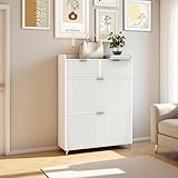 GRAND ESPACE DE RANGEMENT : Ce meuble à chaussures en bois dispose de 2 compartiments inclinables à chacun. L'intérieur peut être ajusté en fonction de vos besoins. Il dispose également de 2 tiroirs pour ranger vos clés et autres petites affaires. Le dessus du porte-chaussures pourra accueillir des objets déco.