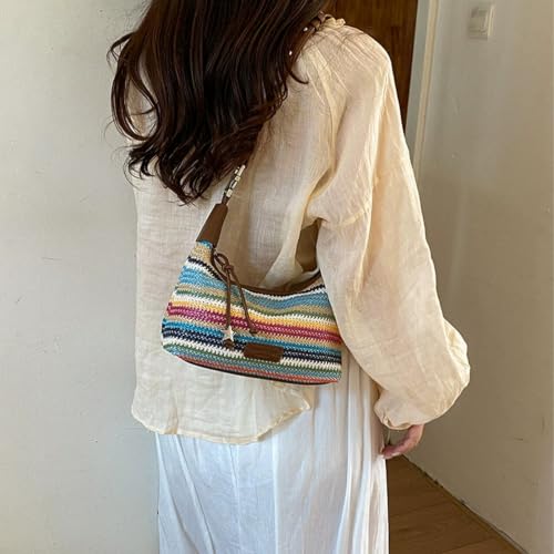 Image of Woven Leather Tote Bag For Women Crossbody Shoulder Bag Large Hobo Handbags Vegan Female Bag Vegetable Basket