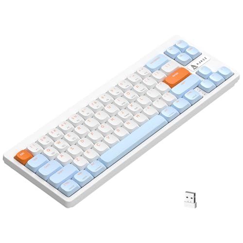 Image of A.JAZZ AKL680 65% Low Profile Wireless Mechanical Keyboard, BT /2.4Ghz Dual Mode 68 Keys Gaming Keyboard with Ultra-Thin Red Switches for PC /Laptop /Windows /Mac(Blue /White)