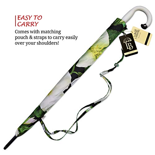 Flower Umbrella Black White Trillium Design - Umbrella Oversized Windproof - Walking Stick Designer Umbrella For Ladies - Large Rain Umbrella With Curved Handle - Durable Fashion Umbrella #TOP3
