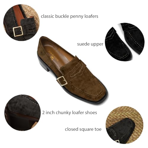 Image of MOOMMO Women Chunky Heel Penny Loafers Square Toe Buckle Slip On Comfort | Office Ladies Loafer Pumps 2 inch Stacked Block Heel Dress Loafers Oxfords Walking Dress Shoes Casual Size 4-11 M US