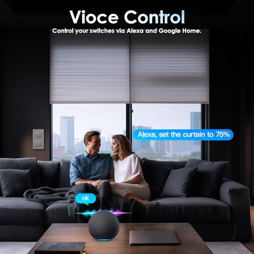 BSEED Doppel WLAN Rollladenschalter Unterputz mit PC Rahmen, Smart Jalousien Schalter ben&ouml;tigt Nullleiter, WiFi Rolladen Zeitschaltuhr Prozentuale Steuerung, kompatibel mit Alexa/Google Home, Grau