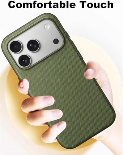 Image of QHOHQ Luxury Vintage TechWoven Back Cover for iPhone 17 Pro (6.3 Inch) | Premium Woven Texture Case with Shockproof Protection | Premium Slim Fit Case with Wireless Charging Support (Green)