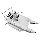 AQUOS 2021 New Heavy-Duty for Two 12.5ft Inflatable Pontoon Boat with Folding Seat, Guard Bar and Haswing Transom 12V55LBS Trolling Motor for Fishing