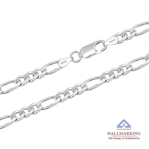 Image of TRUESILVER ACPL Italian 925 Sterling Silver 3.5MM Solid Diamond-Cut Figaro Link Chain Necklace for Women Men (16, 18, 20, 22, 24, 26 Inches)
