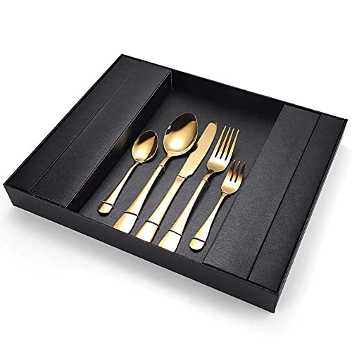 Genérico Juego de Cubiertos de Acero Inoxidable de Primera Calidad, 25 Piezas para 5 Personas, vajilla Duradera y Saludable, Incluye Cuchillo, Tenedor y Cuchara - Elegante Acabado Dorado