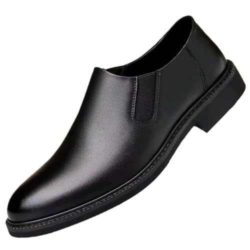 Dress Formal Shoes for Men Slip On Round Cap Toe Patent Leather PU Leather Non Slip Rubber Sole Slip Resistant Low Top Working