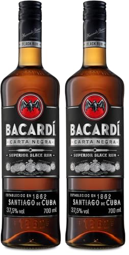 Ron Negro Superior BACARDÍ Carta Negra, ALC. 37,5%, 70 cl / 700 ml, el icónico ron caribeño, perfecto para cócteles tropicales (Paquete de 2)