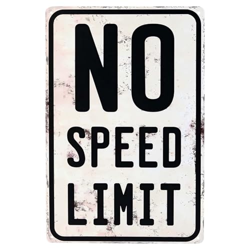 Vintage Car Room Wall Decor, Cars Decor for Boys Room Metal Sign, No Speed Limit Sign for Boys Room Man Cave Garage Bedroom Wall Art Decor 12x8 Inches