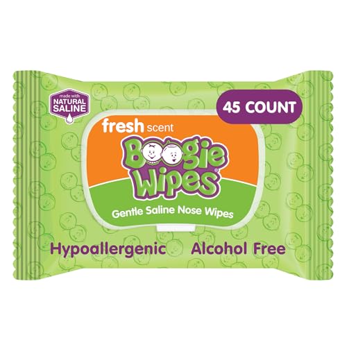 Baby Saline Wipes by Boogie for Face Hand Body & Nose FSA/HSA Eligible Made with Vitamin E Aloe Chamomile and Natural Saline Fresh Scent 45 Count Pack of 1