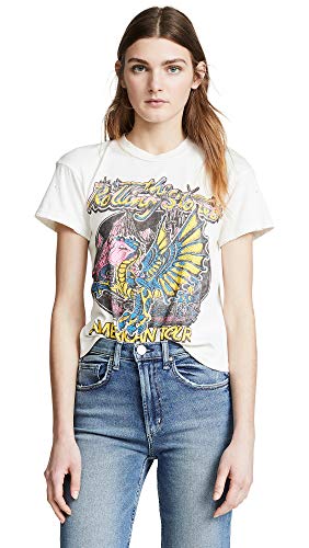 MADEWORN ROCK Women's Rolling Stones Tee, Off White, L
