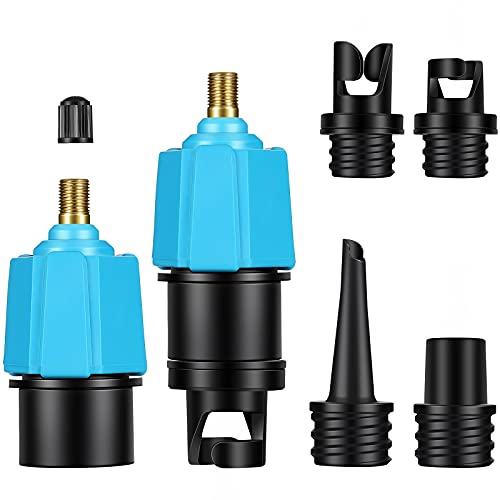 2 Pieces Inflatable SUP Pump Adaptor with 4 Air Valve Converter, Multifunction SUP Valve Adapter Air Valve Nozzles Compressor Air Valve Converter for Inflatable Boat Stand Up Paddle Board (Blue)
