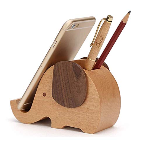 VANCORE Wooden Pen Phone Stand Elephant Phone Holder,Post-it Holder Desk Decoration