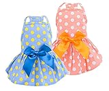 MSNFOASM 2pcs-Small Dog Dresses,Cute Polka Dots Dog Bow-knotSkirt for Small Dogs Cats(Blue&Orange,XS