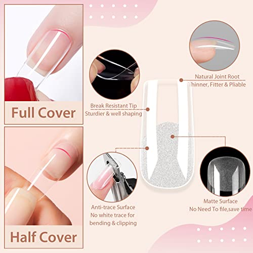 Una Gella Gel Nail Kit Easy Nail Extension Set-4 In 1 Nail Glue Gel With 500Pcs Pre-Shaped Medium Square Full Cover Soft Gel Nail Tips And Ultra-Portable Nail Lamp For Press On Nail Art Diy Home #TOP3