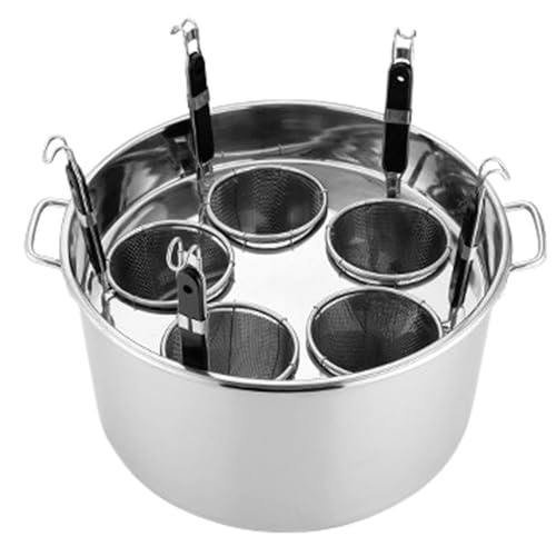 Stainless Steel Pasta Cooker Set with Strainer Basket - 5-Hole rt for Perfect Pasta Steamer Cookware for Home & Restaurant Kitchen