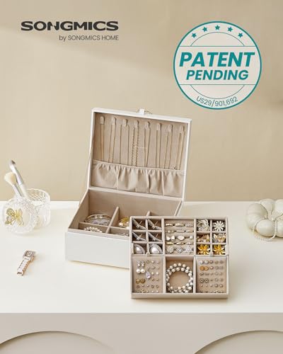 SONGMICS 2-Layer Jewelry Box, Jewelry Organizer with Handle, Removable Jewelry Tray, Jewelry Storage, Floating Effect, 8.1 x 9.4 x 4.3 Inches, Gift Idea, White UJBC165W01 - Image 3