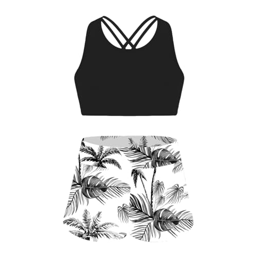 Moily Girls Gymnastics/Dance/Sports Two Piece Outfit Criss Cross Back Crop Top with Booty Shorts Swimwear4