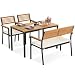KOMFOTTEU 4-teiliges Gartenmöbel Set aus Akazienholz & Metall, Sitzgruppe für 4 Personen, Balkonmöbel mit Tisch, Bank & 2 Stühlen, Essgruppe mit Sitzkissen und Sonnenschirmloch, für Garten & Balkon