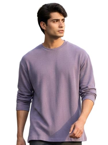 Image of Urbano Fashion Men's Textured Round Neck Oversized Full Sleeve Cotton T-Shirt