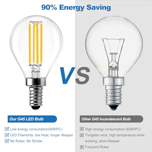 LangPlus+ 4 Pack Dimmable E14 Small Edison Screw LED Bulbs, 6W G45 Golf Ball LED Vintage Filament Bulbs, 60W Equivalent 2700K Soft White Bulb - Image 4