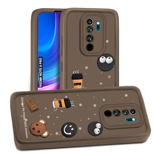 Image of AESTMO Back Case Cover for Redmi Note 8 Pro Cover | Cute Fun Cartoon 3D Ball | Coffee Silicone Case | Full Body Protection | Camera Protection Back Cover (Black)