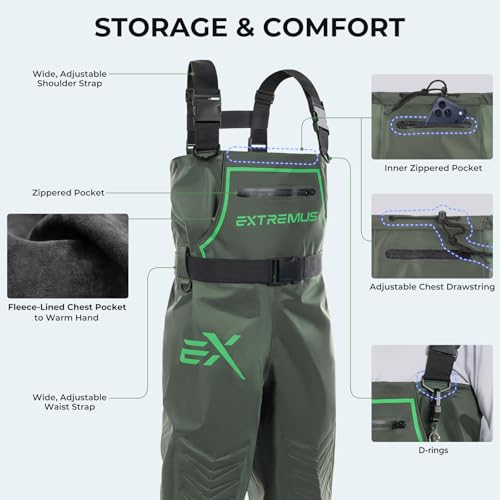 Extremus by KastKing MarshPro Hunting Waders for Men– Fishing & Hunting Gear, 100% Waterproof, DWR, 2X Tear & Abrasion Resistance, Ample Storage, Slip-Resistant Boots, Shock-Absorbing Insoles