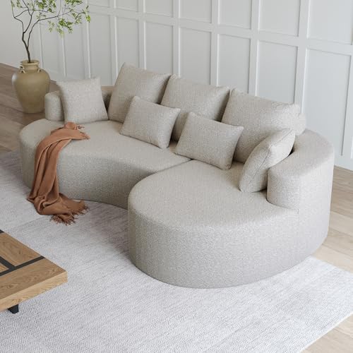 roomfitters 105" Curved Sectional Sofa, 4-Seater Kidney Shaped Boucle Fabric