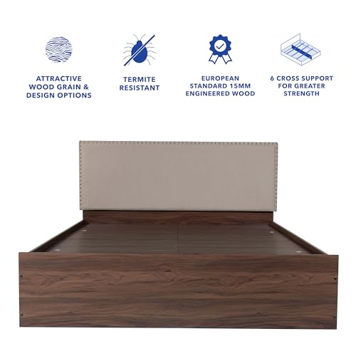 Image of DF2H Bed | 1 Year Warranty | Double Bed, Queen Size, Yama Premium Upholstery, Non-Woven & Fabric Base + 3mm MDF, Walnut Colour (Melamine Finish)