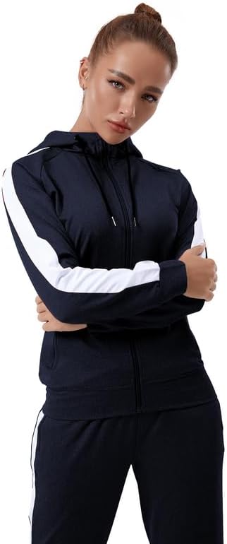 TEZO Womens Full Zip-Up Hoodie Tracksuit Set Long Sleeve Casual Jogging Suits Workout Gym 2 Piece Outfits with Pockets - Image 4