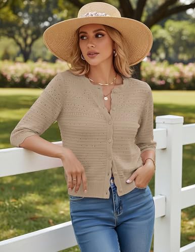 Image of GRACE KARIN Womens 3 /4 Sleeve Cardigan Sweater, Lightweight Cropped Cardigan Trendy, Dressy Casual Crochet Bolero Shrugs