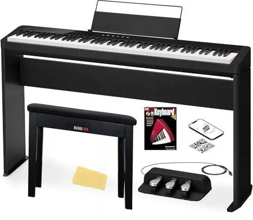 Casio PX-S1100 Privia Digital Piano - Black Bundle with CS-68 Furniture Stand, SP-34 Three Pedal...