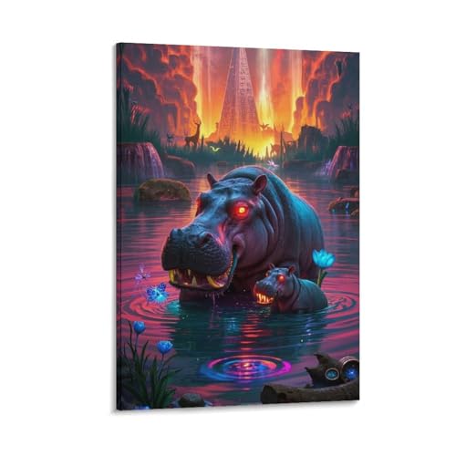 Toile hippopotame KAYZTGSDA 30x45cm impression giclée moderne pour salon