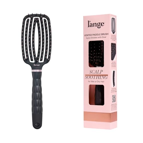 LANGE HAIR Detangling Vented Paddle Brush with Nylon & Boar Bristles | Glides Through Tangles on Wet or Dry Hair | Tames Flyaways & Frizz | Reduces Breakage & Damage | For All Hair Types (Black)