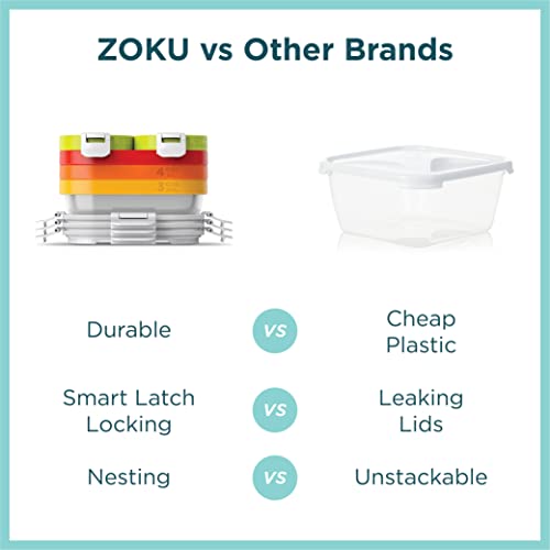 Zoku - Nested Food Storage Containers With Freezer Pack, Leak Proof With Airtight Lids, For Sandwiches, Lunches, Leftovers And More, Easy To Clean, Reusable, Bpa Free (Neat Stack) (11 Piece) #TOP6